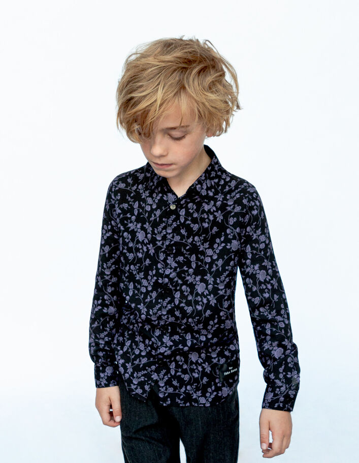 Chemise violet et noir LENZING™ ECOVERO™ fleurs garçon