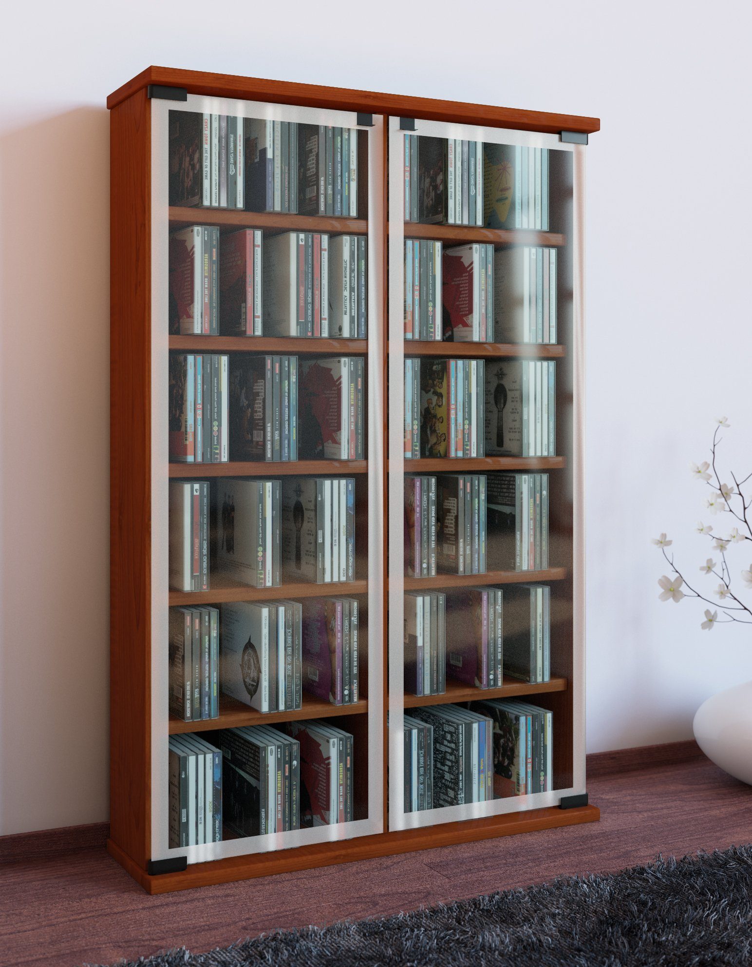 VCM CD-Regal Holz CD DVD Stand Regal Schrank Galerie Glastür, 1-tlg.