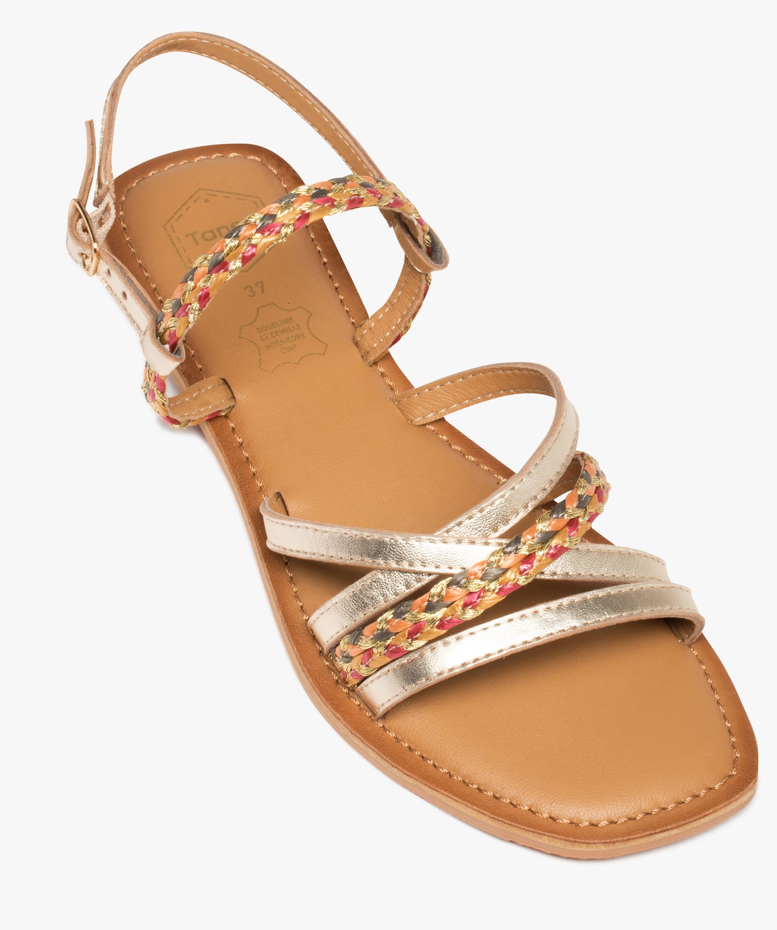 Sandales femme à brides métallisées en cuir - Tanéo or | GEMO