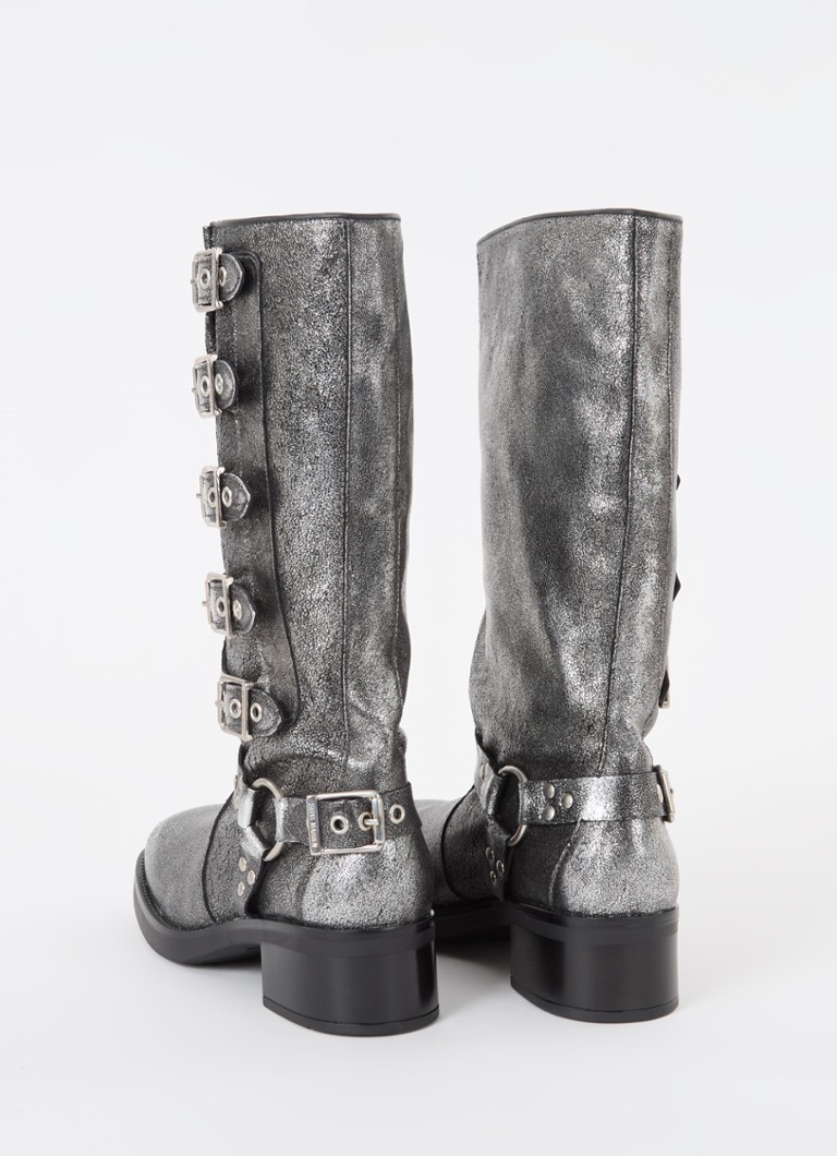 Ghete de motocicletă Steve Madden Battle din piele cu finisaj metalic