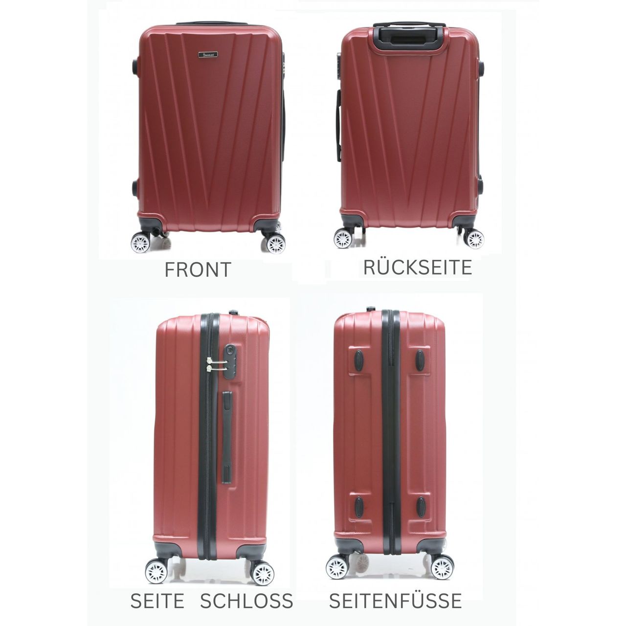 Cheffinger Reisekoffer Koffer 3 tlg Hartschale Trolley Set Kofferset Handgepäck Gepäck Reisetasche ABS-06 Rot