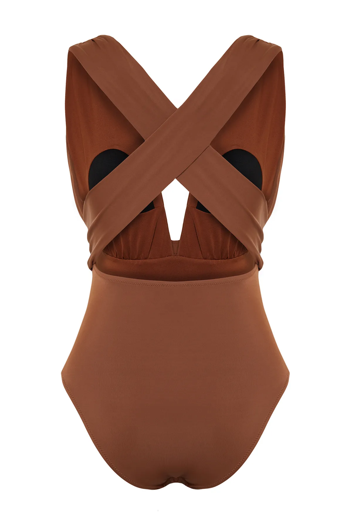 Trendyol Collection  Brauner tief ausgeschnittener, drapierter Hipster-Badeanzug TBESS21MA0041