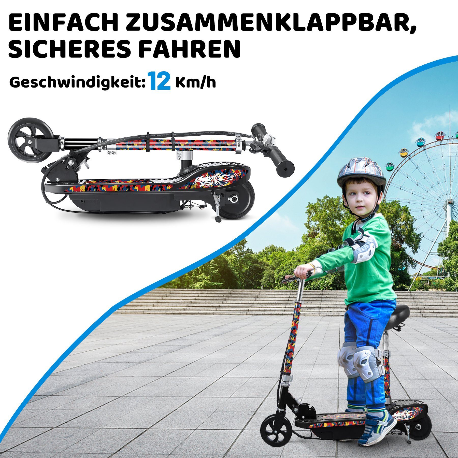 HomeMiYN E-Scooter Elektroroller für Kinder 3-stufige Höhenverstellung und Faltbar Roller