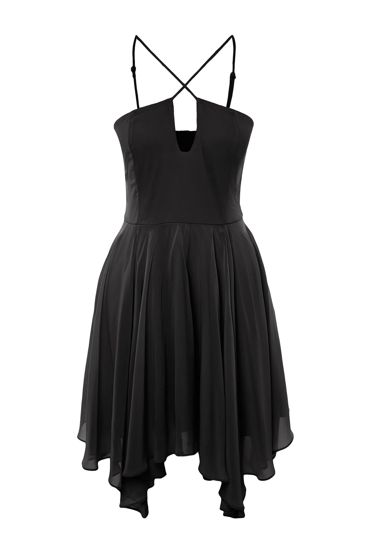 Trendyol Collection  Schwarzes Abendkleid mit Taillenöffnung/Skater-Futter und geripptem Volant aus Chiffon TPRSS23EL00229