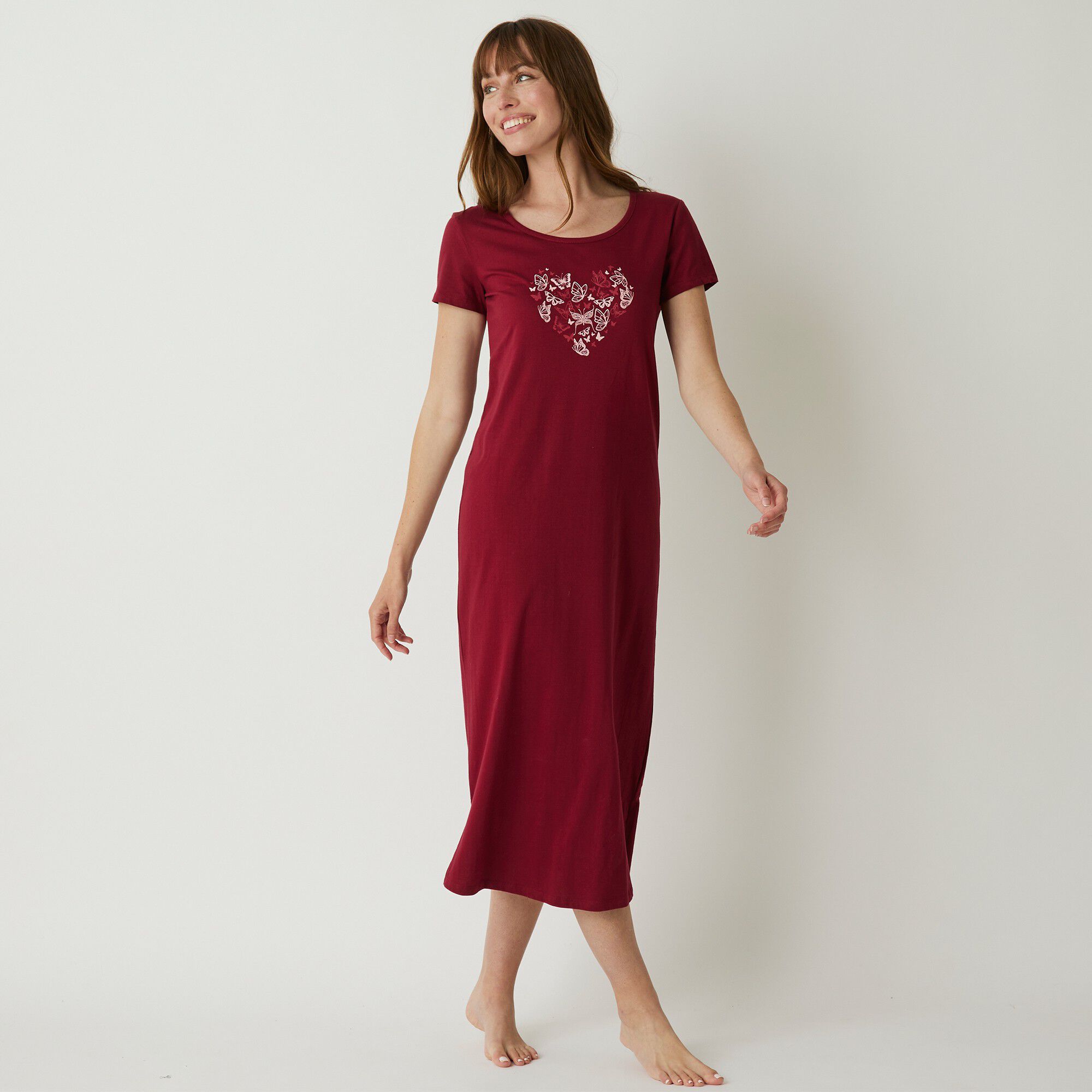 Chemise de nuit longue manches courtes motif 