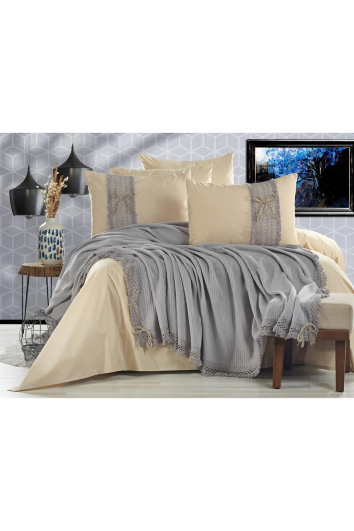 Çeyiz Diyarı  Rapunzel Pique Set 6-teilig Grau Beige