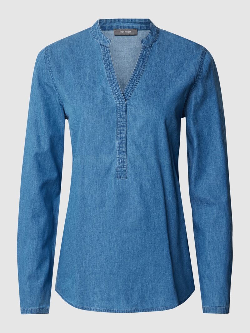 Jeansbluse mit Tunikakragen in blau