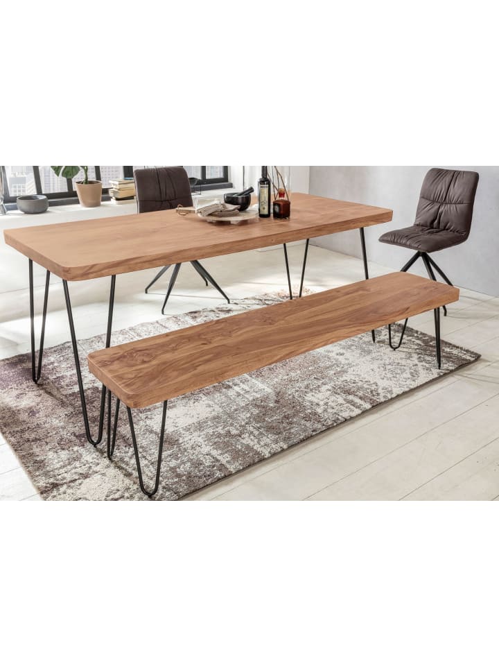 KADIMA DESIGN Sitzbank Massivholz | Landhausstil, Metallbeine, Verschiedene Größen in Beige günstig kaufen