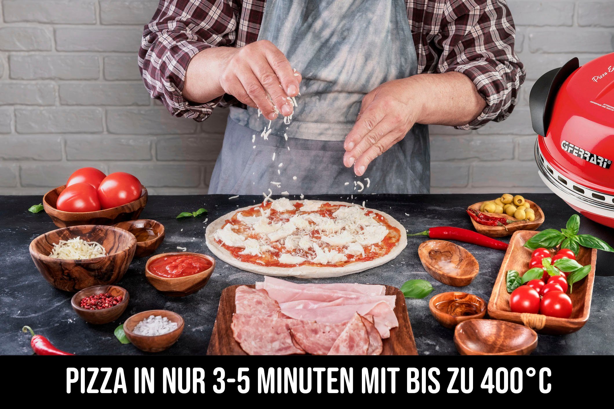 G3Ferrari Pizzaofen Delizia G1000602 rot, bis 400 Grad mit feuerfestem Naturstein