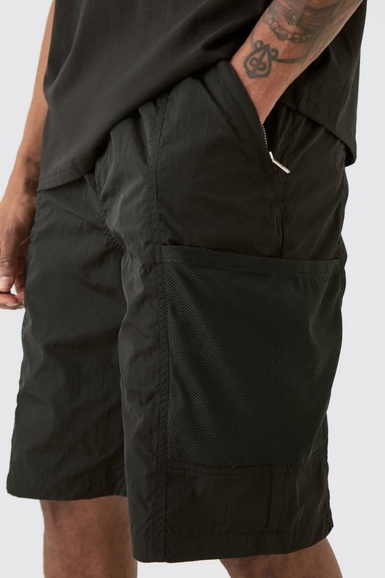 Tall Utility-Shorts mit elastischem Bund und Mesh-Tasche