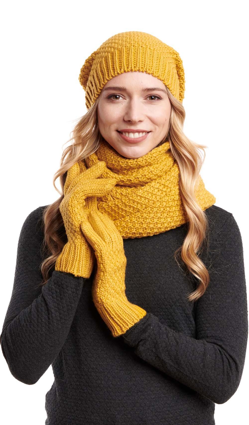 Hilltop Strickmütze Winter Kombi Set aus Schal, Strickmütze, Beanie und Handschuh