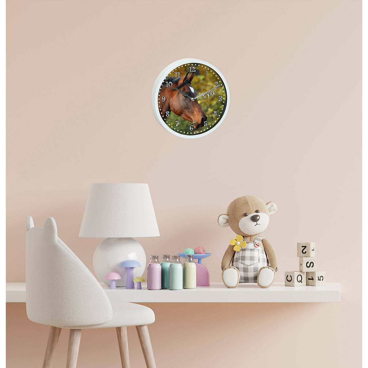 Kinder Wanduhr personalisiert mit Name Vollblut