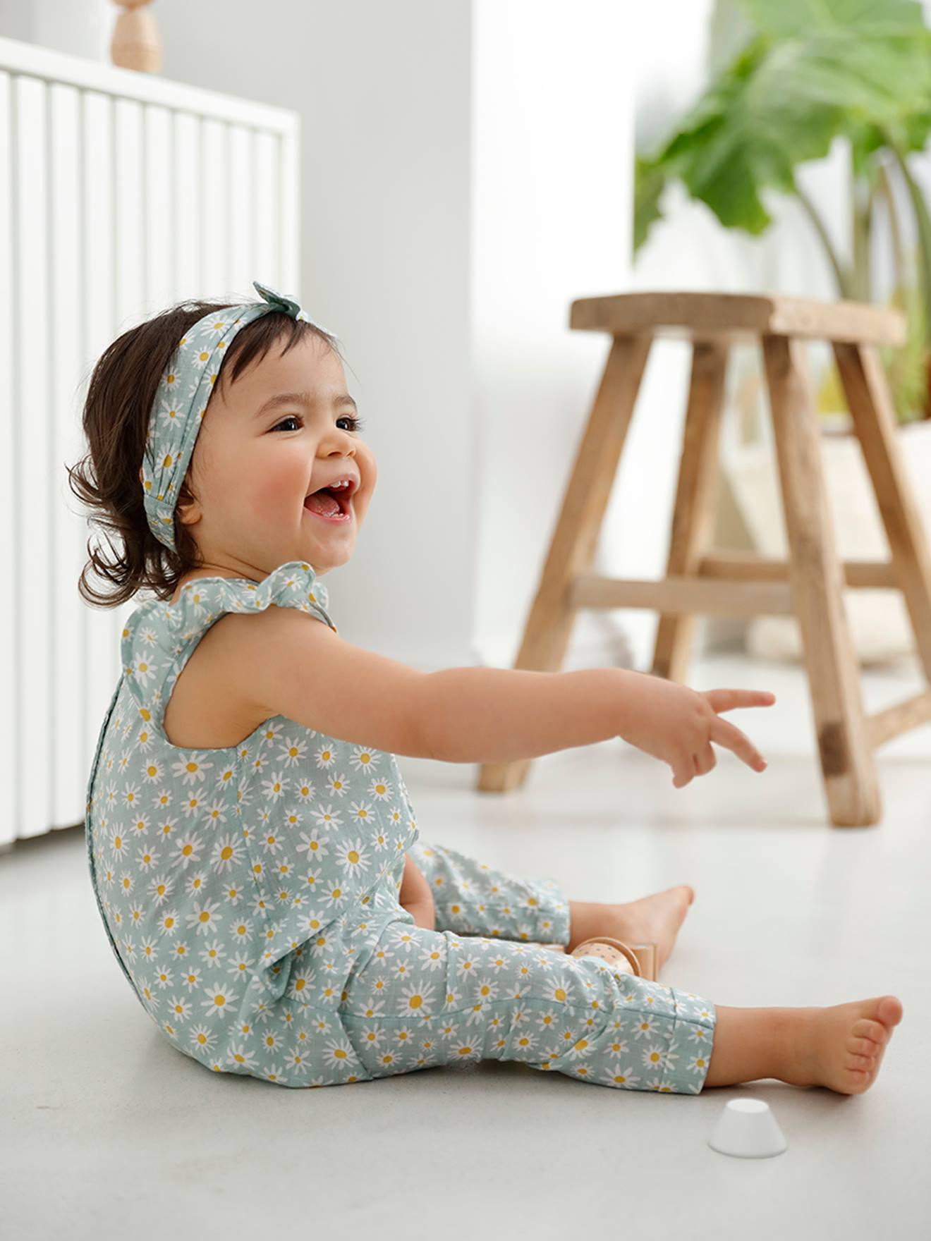Ensemble combinaison + bandeau imprimés bébé fille caramel
