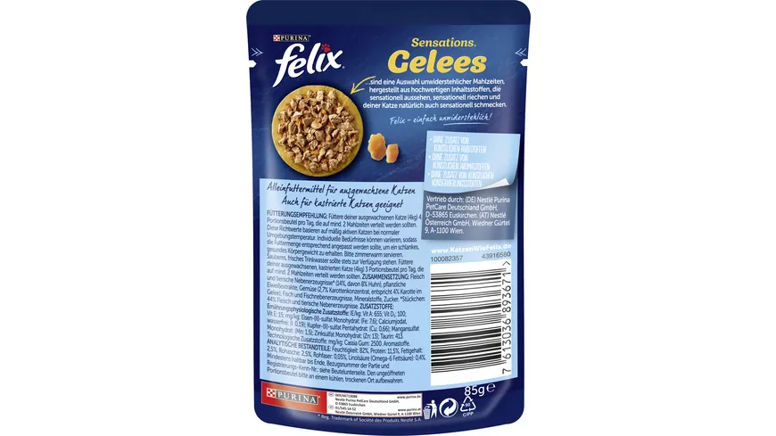 PURINA FELIX Sensations Gelees mit Huhn & Karotte Katzennassfutter 85 g