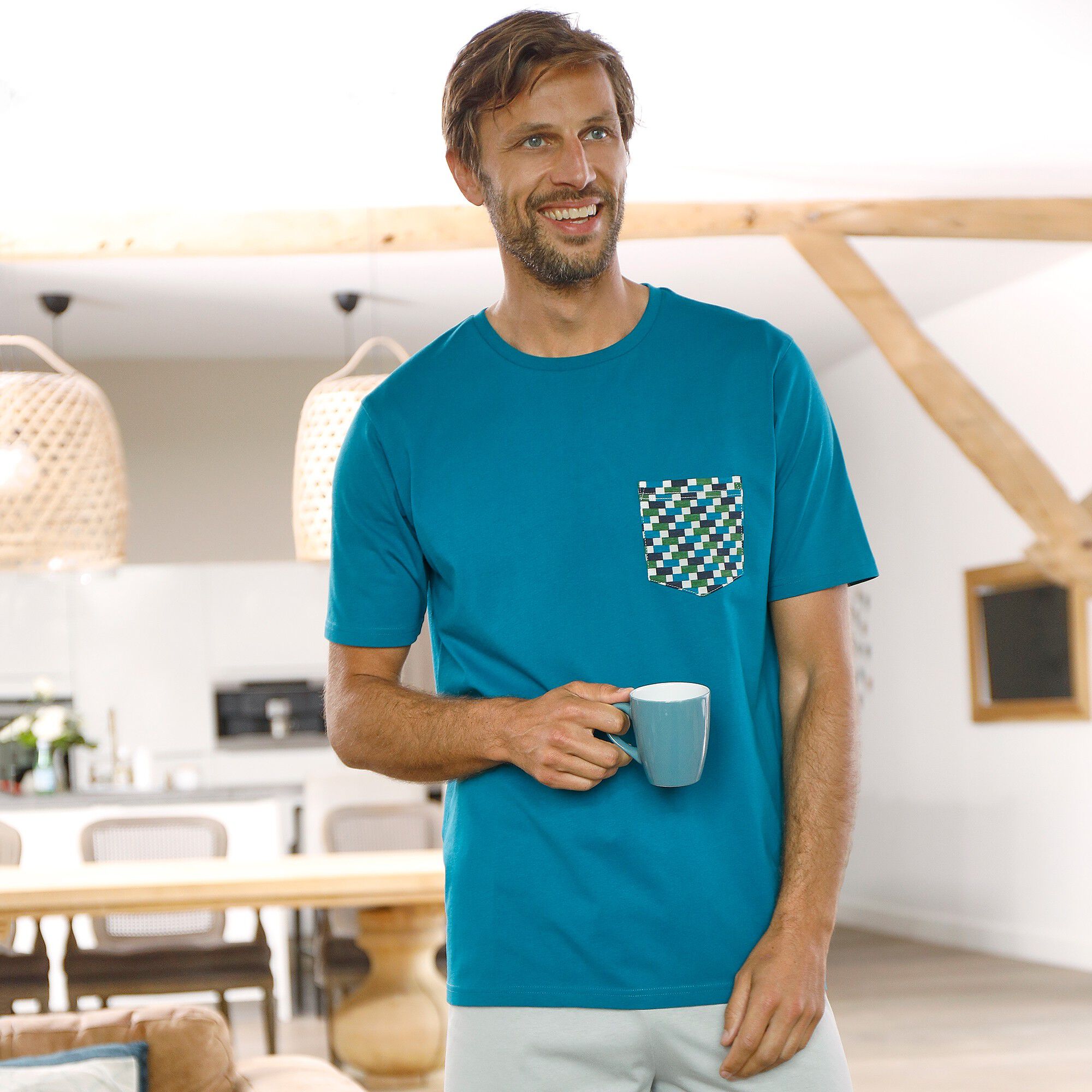 Tee-shirt pyjama manches courtes bleu canard