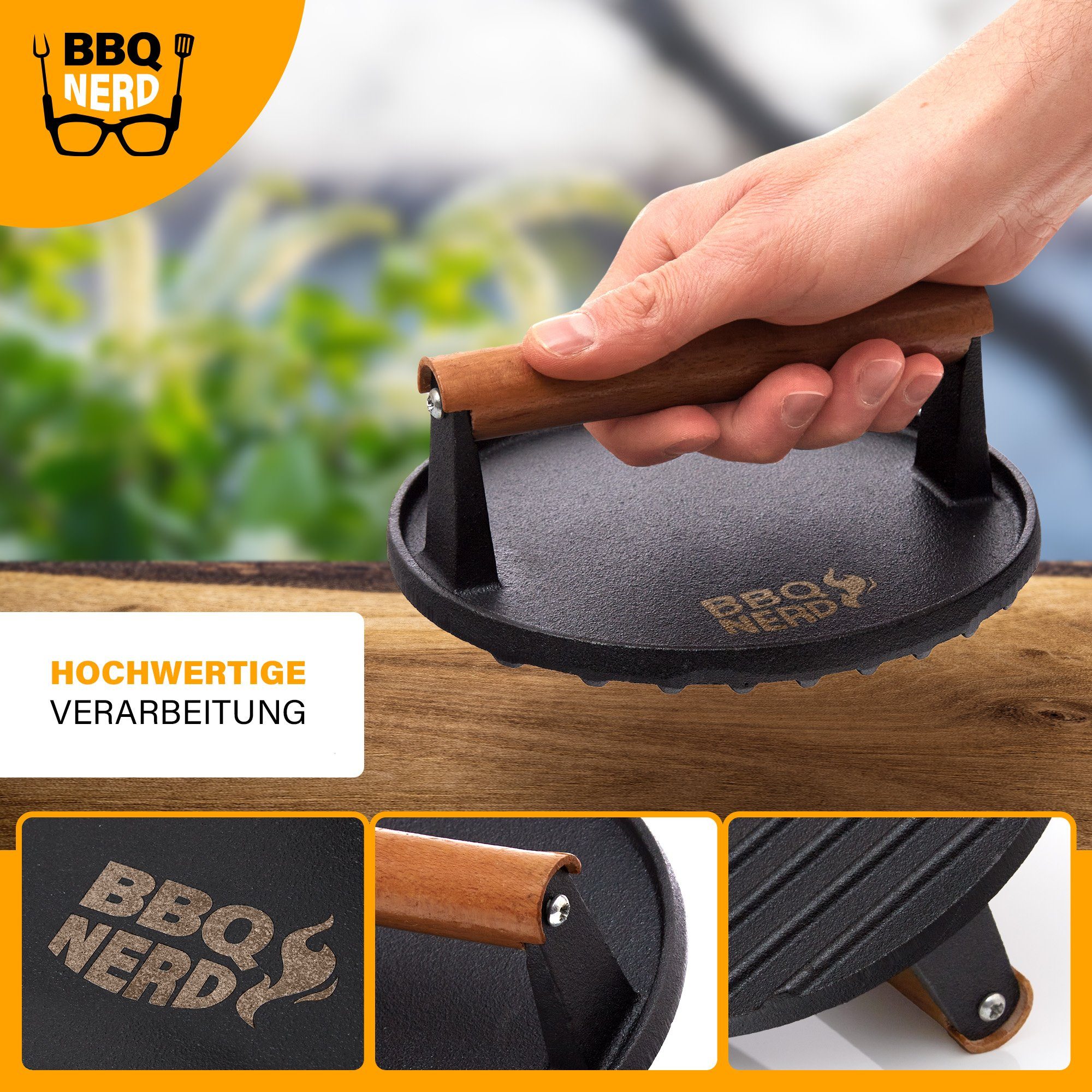 BBQ Nerd Burgerpresse, Fleischbeschwerer Burgereisen Grillpresse Grillgewicht