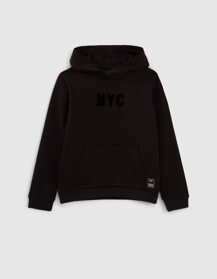 Sweat noir marquages col et relief garçon