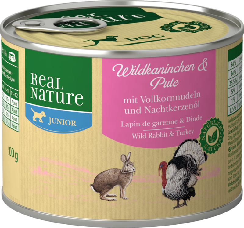 REAL NATURE Hundenassfutter REAL NATURE Junior Wildkaninchen & Pute 12x200 g