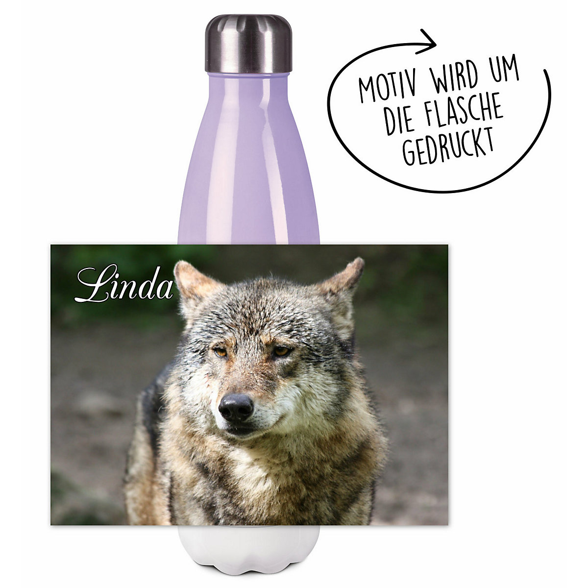 Edelstahl Kinder Thermoflasche / Trinkflasche bunt Wolf Spülmaschinenfest, Auslaufsicher, Bruchfest, Doppelwandig, Für Heißgetränke geeignet, Mit Deckel, Isoliert