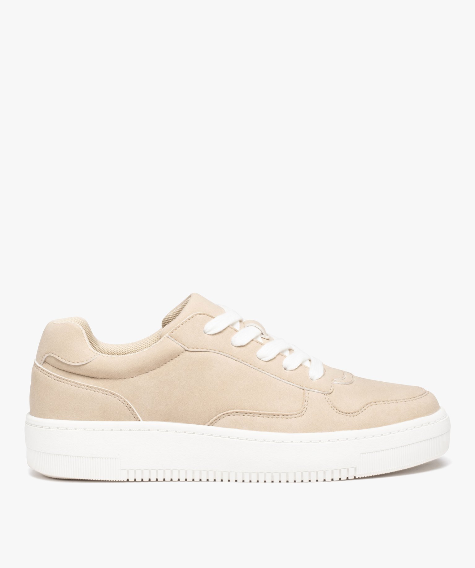 Baskets femme unies à semelle épaisse avec lacets contrast... beige | GEMO