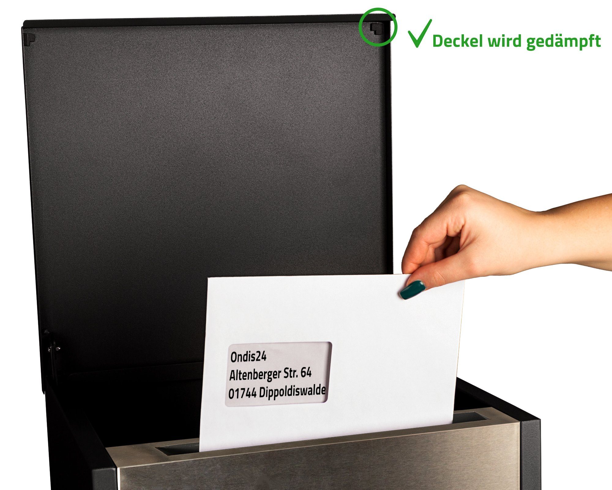 ONDIS24 Paketbox Postbox Briefkasten für Pakete, Päckchen, Warensendungen und Briefe mit Paketsafe, Edelstahl, pulverbeschichtet, rostfrei, galvanisiert, mit Gasdruckfedern
