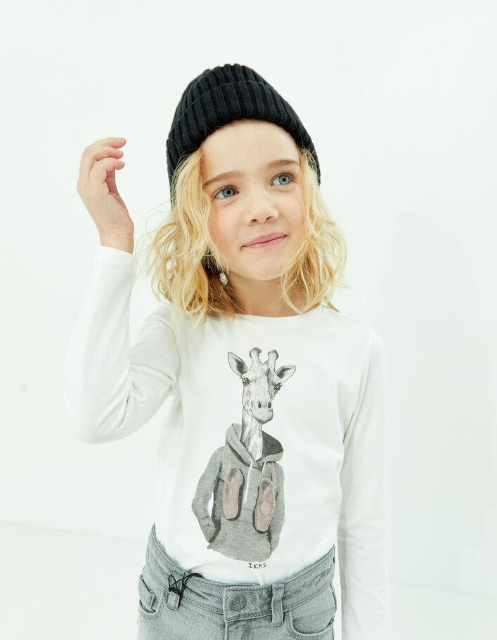 T-shirt blanc cassé visuel girafe-ballerines fille
