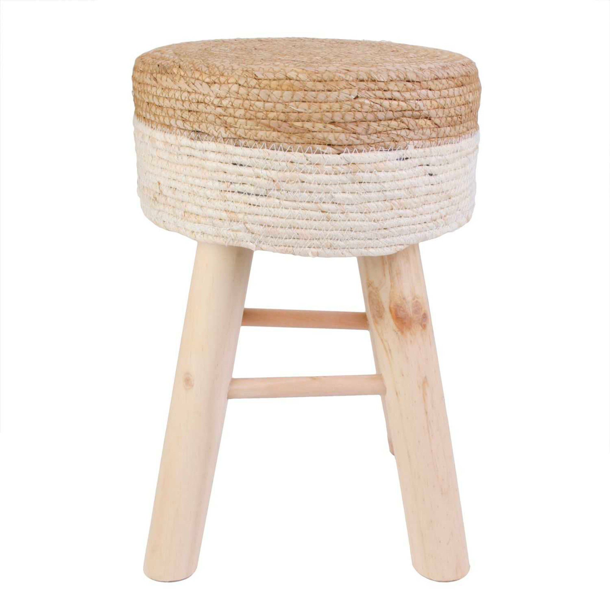 Tabouret avec assise bicolore tressée