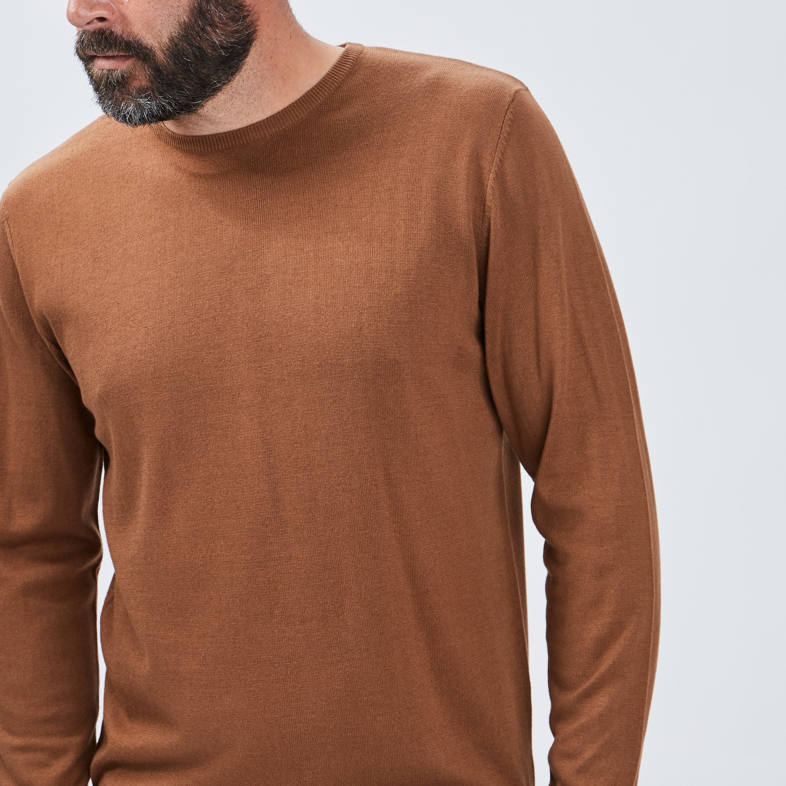 Pull droit col rond camel homme | La Halle