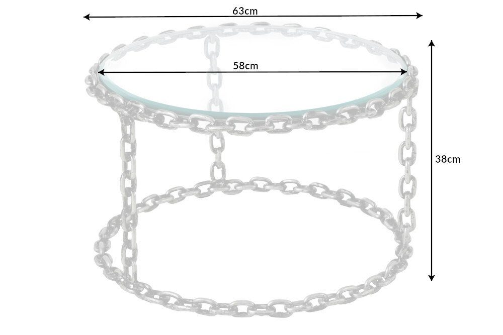 riess-ambiente Couchtisch CHAINS 65cm transparent / silber (Einzelartikel, 1-St), Wohnzimmer · Glas · Metall · Handarbeit · Kettengestell · Industrial