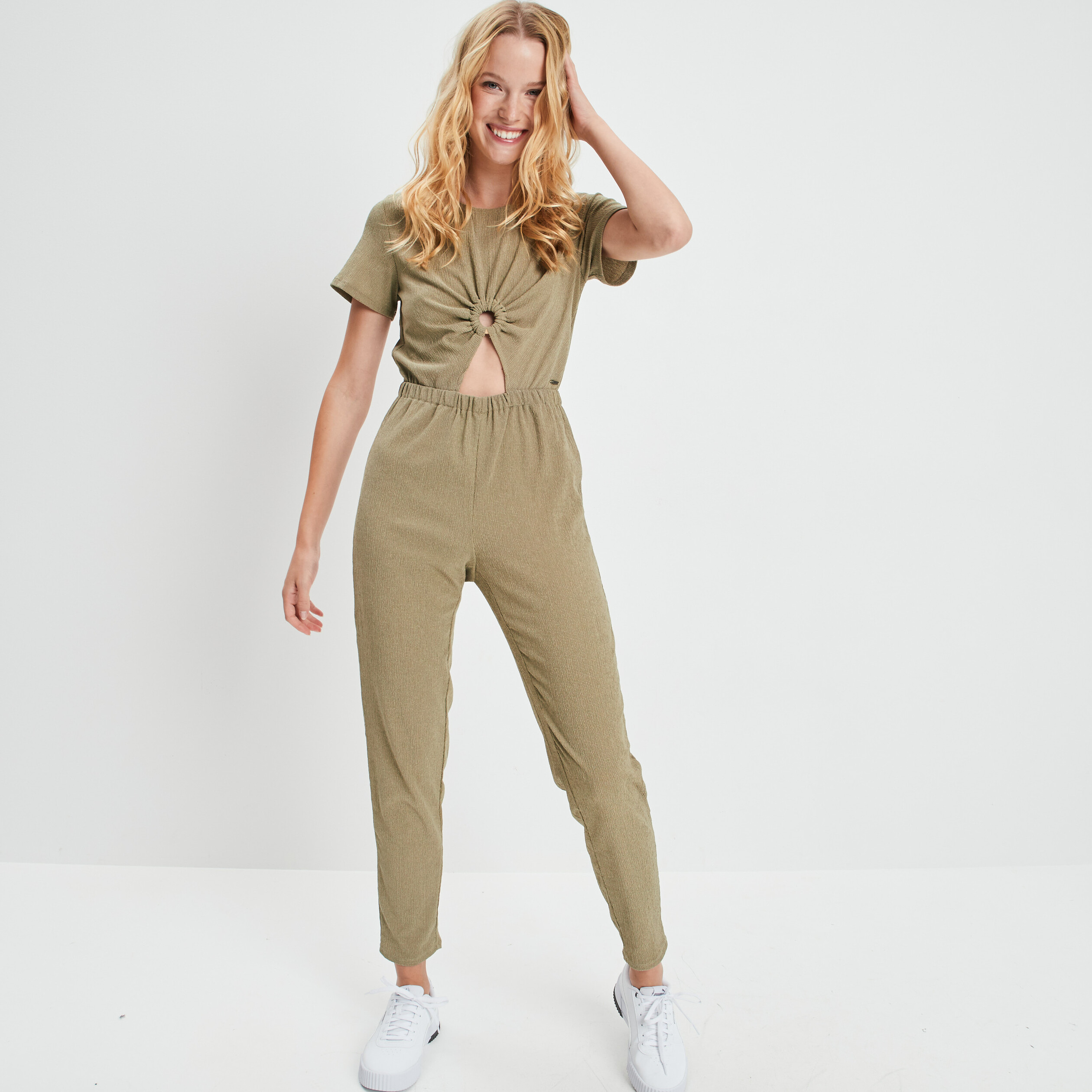 Combinaison pantalon fluide Creeks vert kaki femme | La Halle