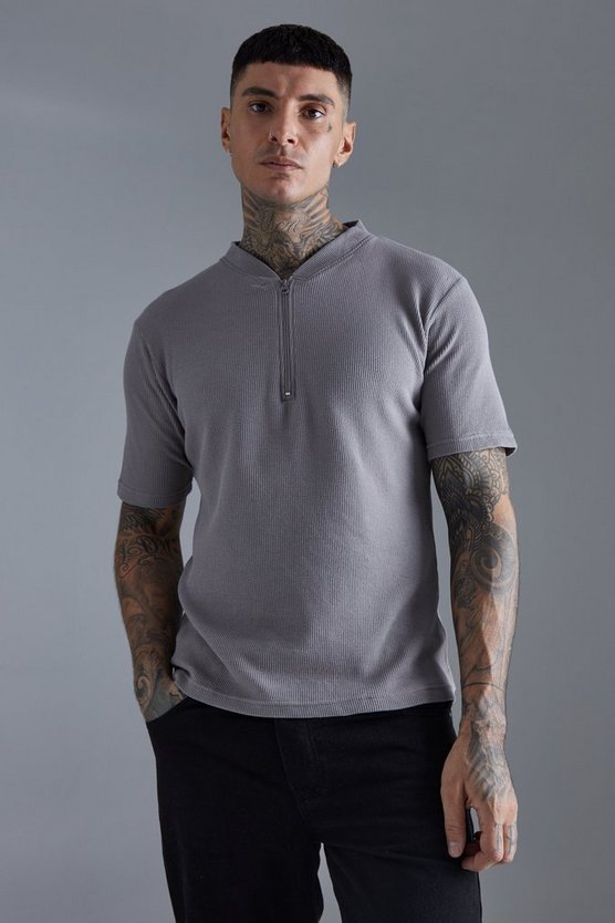 Slim-Fit Poloshirt in Waffeloptik