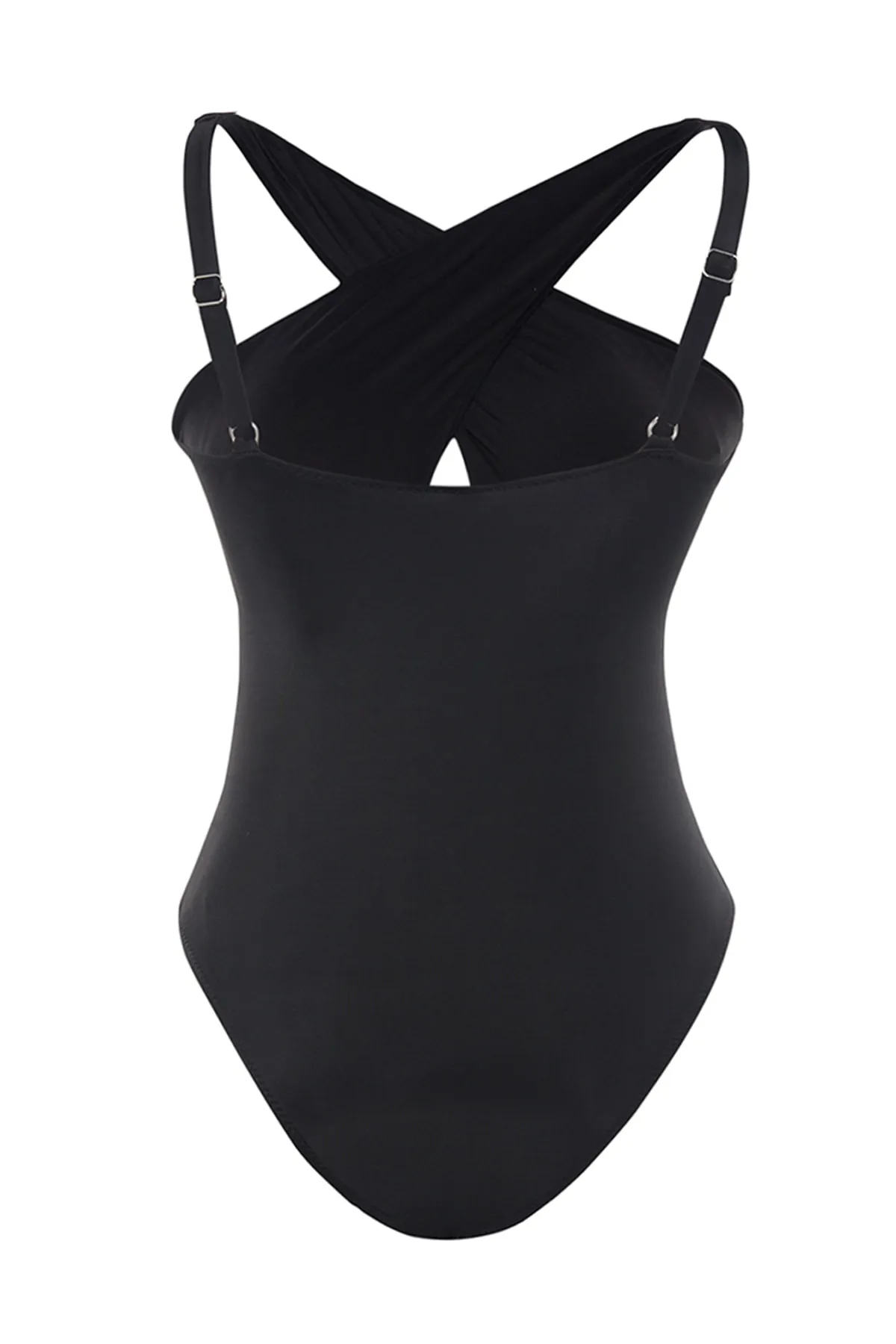 Trendyol Curve  Schwarzer Badeanzug mit tiefem V-Ausschnitt und Kreuzschnürung TBSSS23AM00023