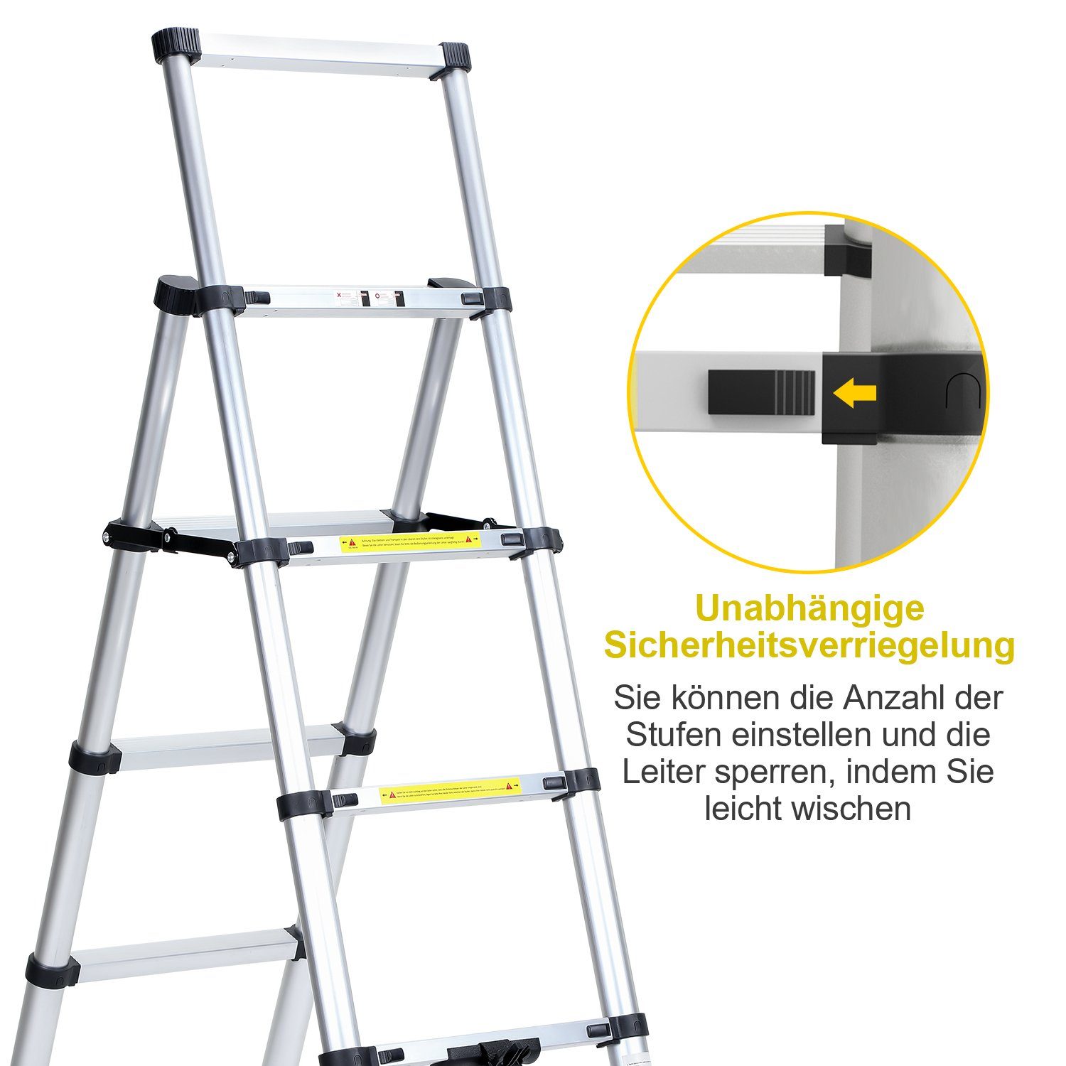Lospitch Teleskopleiter Teleskopleiter Teleskopleiter Alu 2.6m-5m Ausziehleiter mit haken