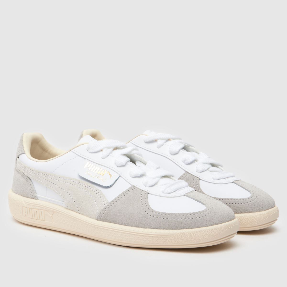 PUMA vita och grå Palermo-lädersneakers för barn