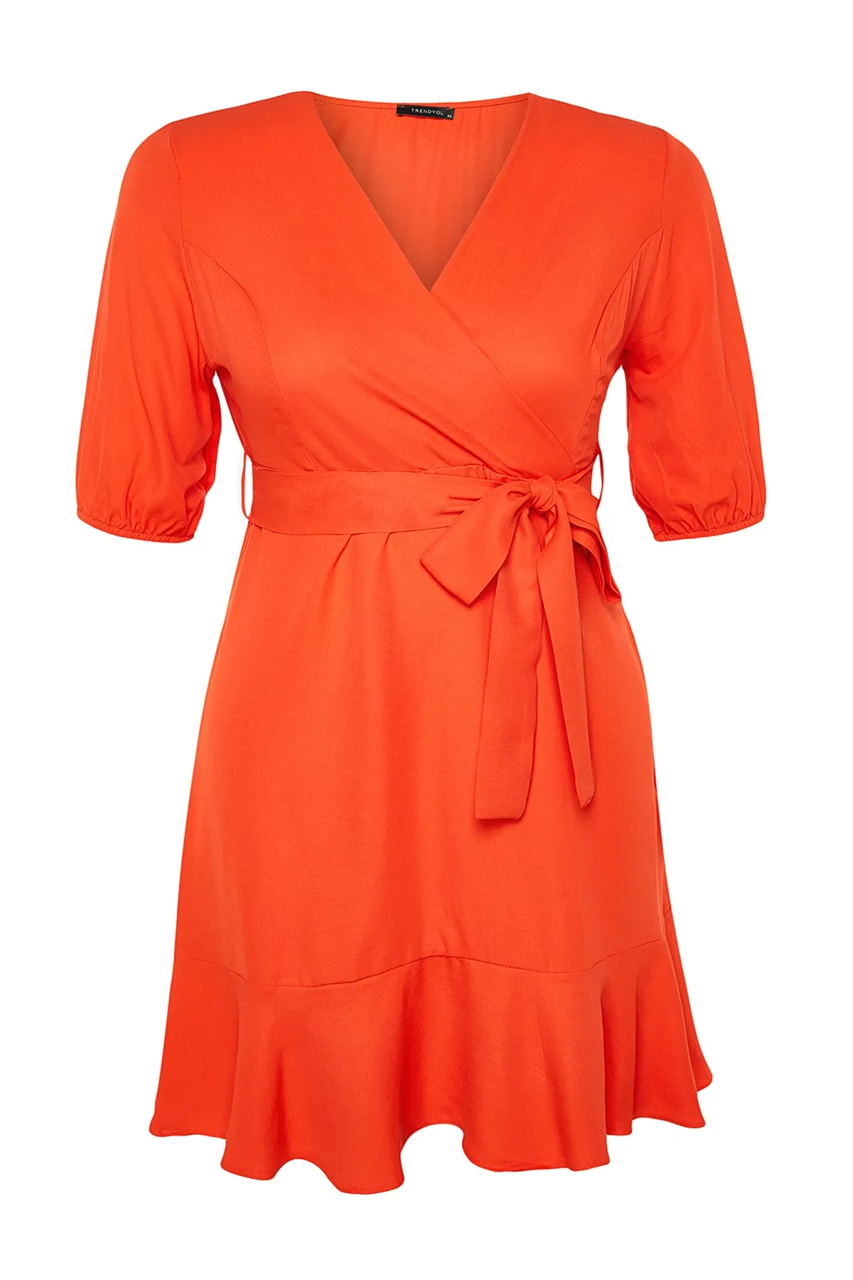 Trendyol Curve  Orangefarbenes, gewebtes, zweireihiges Kleid mit Gürtel TBBSS22EL0541