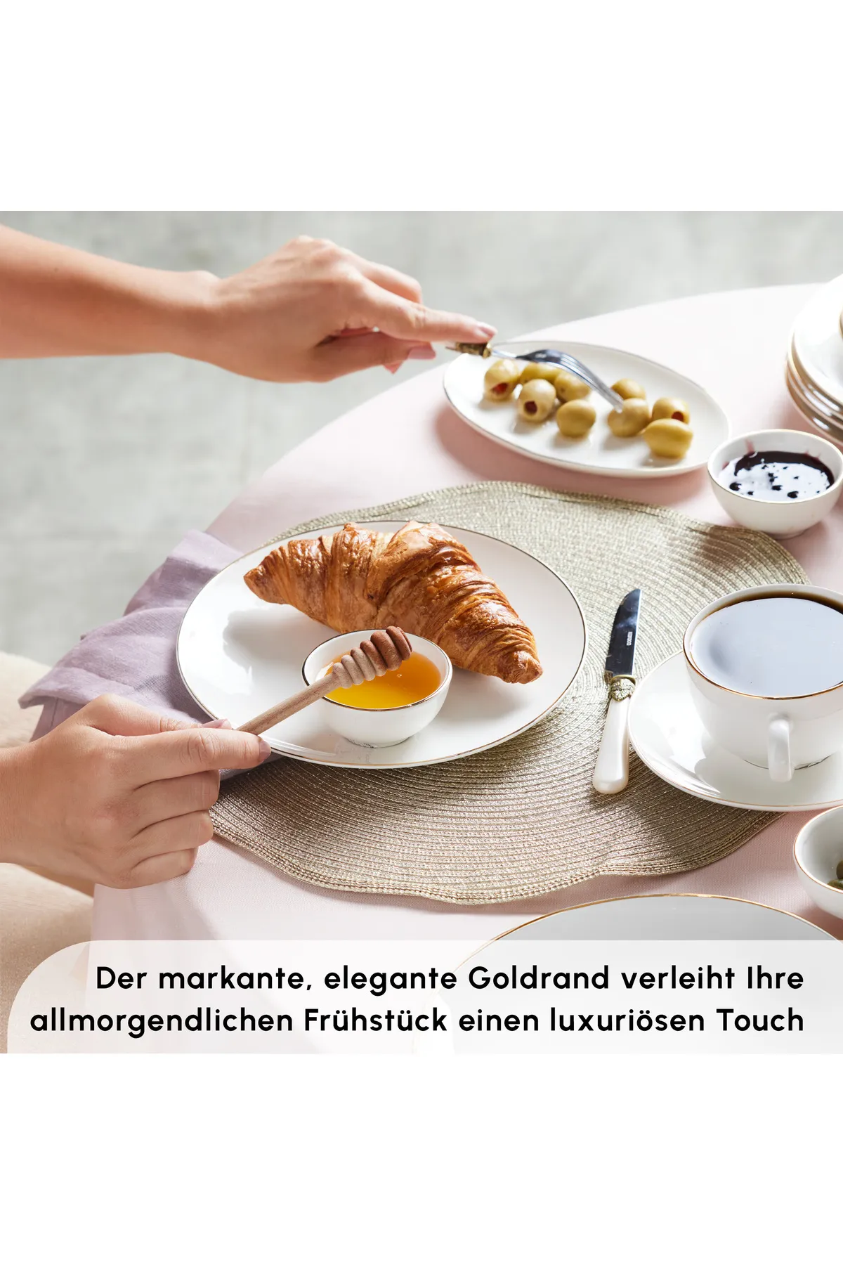 Karaca  Marcelo Gold Frühstücksset für 6 Personen 26-teiliges Geschirrset mit Tellern und Schalen Set