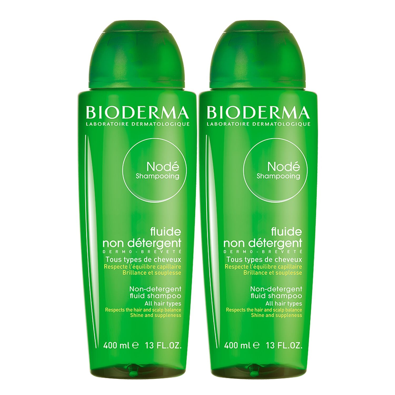 Bioderma Nodé Shampooing Fluide Nettoie, Respecte et Protège - Tous Types de Cheveux 2 x 400 ml