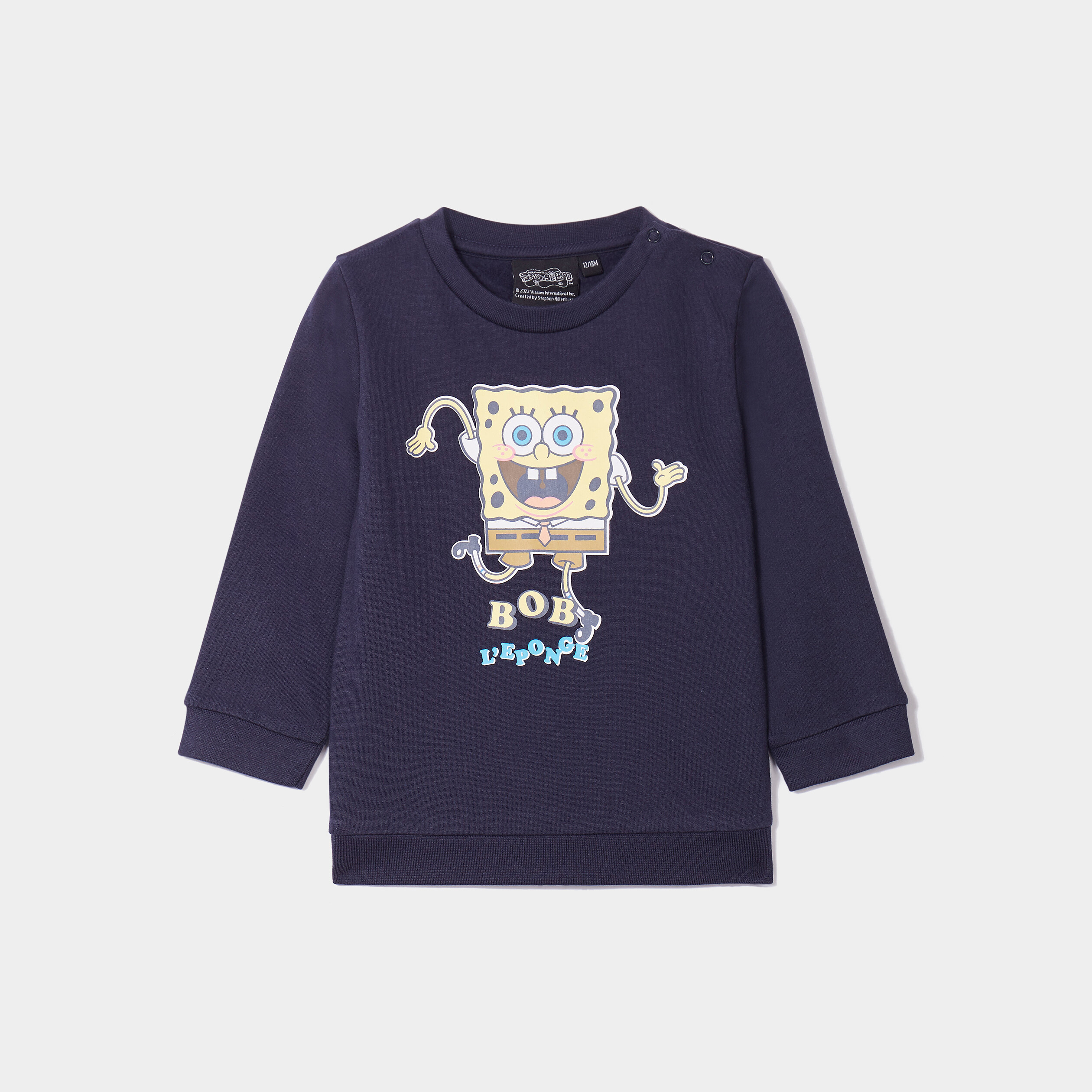 Sweat manches longues Bob l'éponge coton bleu marine bébé garçon | La Halle