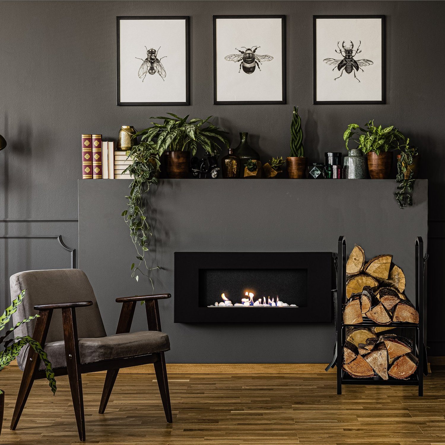 STILISTA Kaminholzregal Brennholzregal Feuerholzregal Kaminholzständer, BxTxH:40,00x30,00x73,00 cm, (Set), 2 Ablagen, mit Schürhaken, Besen, Schaufel, Zange