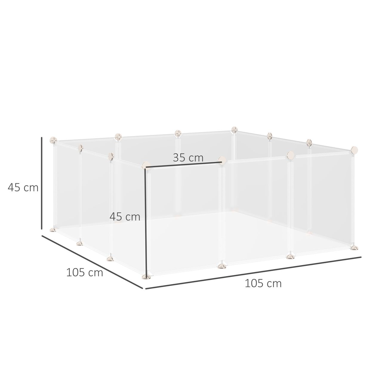 PawHut Freilaufgehege Laufgitter DIY Freigehege Gittergehege Absperrgitter Kleine Haustiere Laufstall für Innen 12 Platten Weiß Metall PP-Harz 105 x 105 x 45 cm