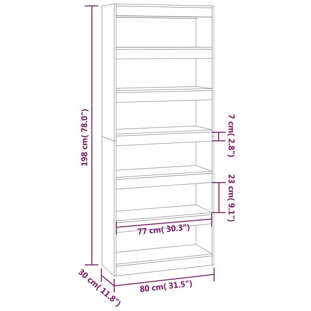 vidaXL Bücherregal Bücherregal/Raumteiler Grau Sonoma 80x30x198 cm Holzwerkstoff, 1-tlg.