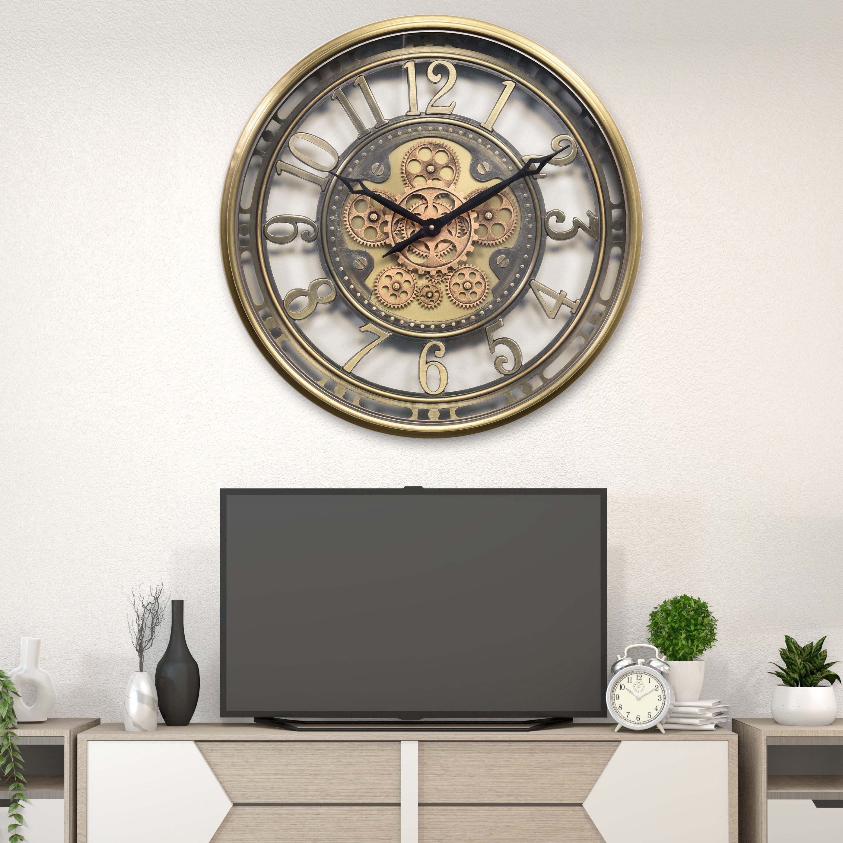 Samilito Uhr Wanduhr mit echtem Bewegungsgetriebe Zahnrädern in Gold