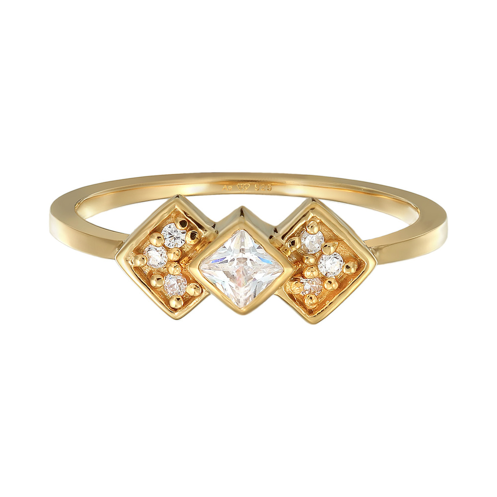 Elli Elli Bague Femmes Géo Vintage avec zircon en argent sterling 925 plaqué or Bague