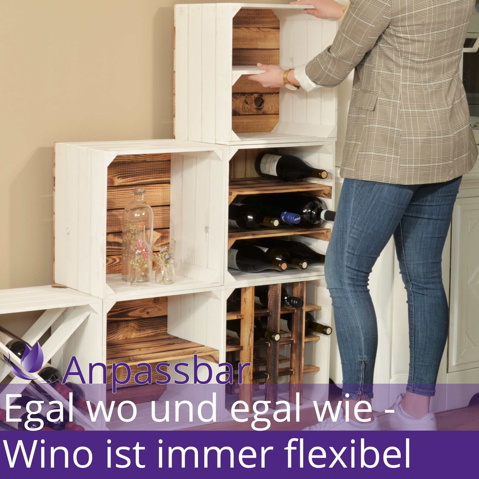 CHICCIE Weinregal Wino Flaschenregal aus Holz Weiß + Regal, 1-tlg.