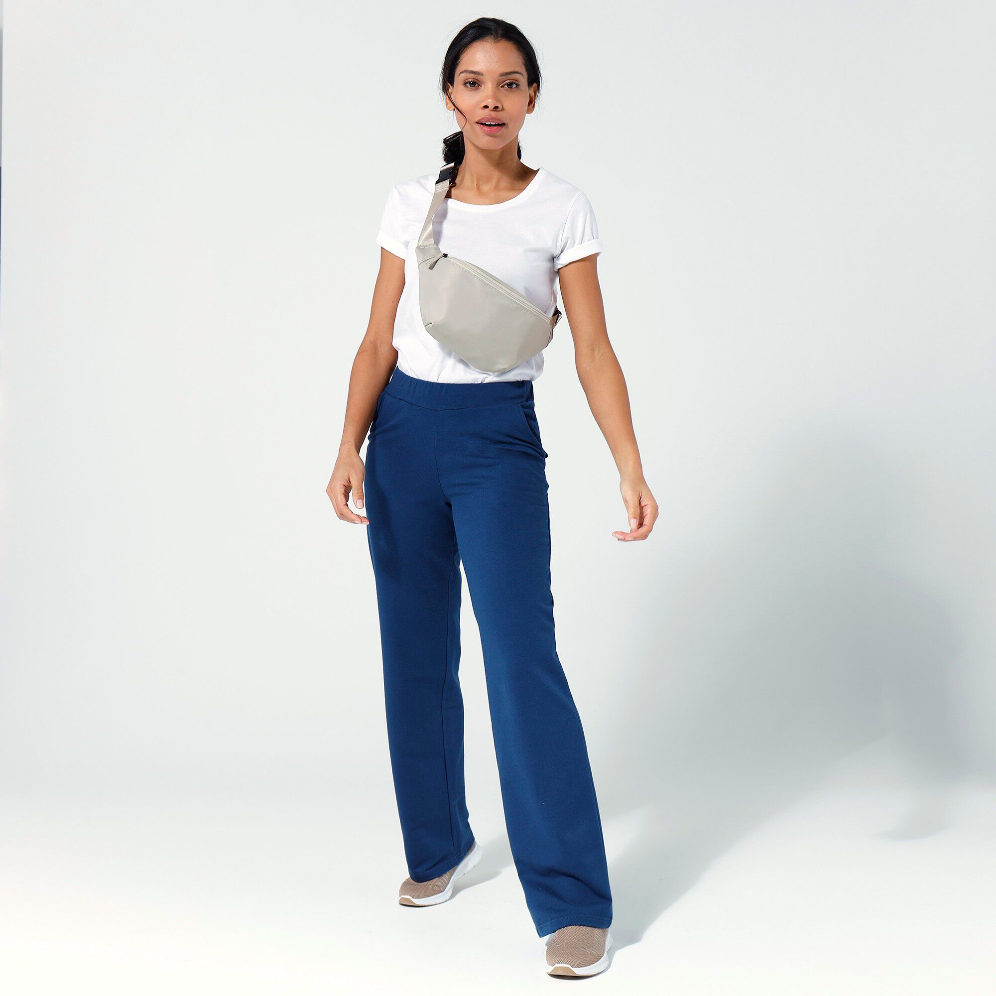 Pantalon coupe large molleton taille élastiquée