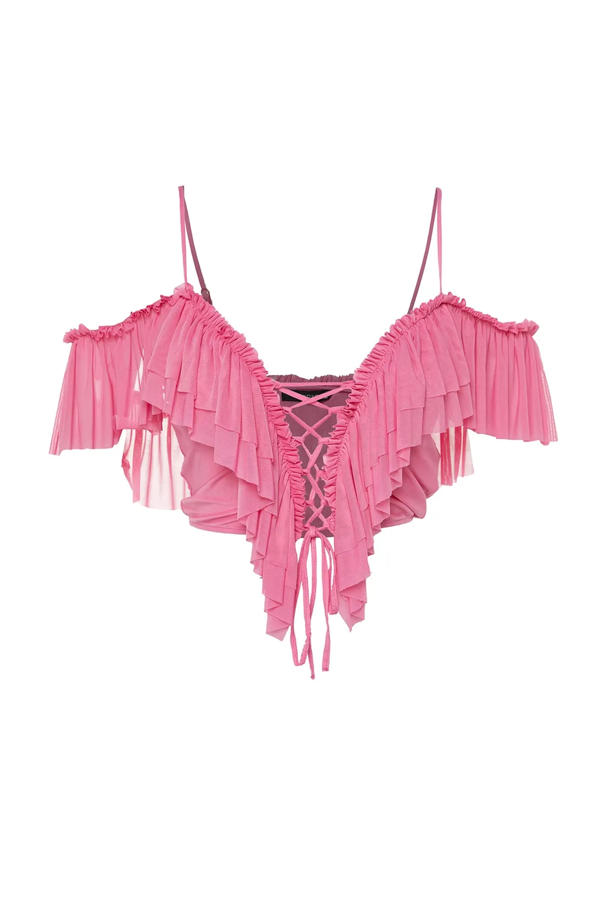 Trendyol Collection  Rosa Crop-Strick-Rüschenbluse TPRSS23BZ00072
