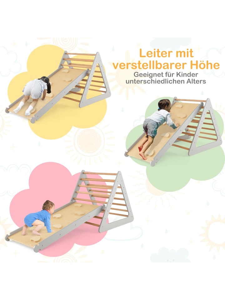 COSTWAY 3 in 1 Kletterdreieck mit Leiter in Grau günstig kaufen 70 cm