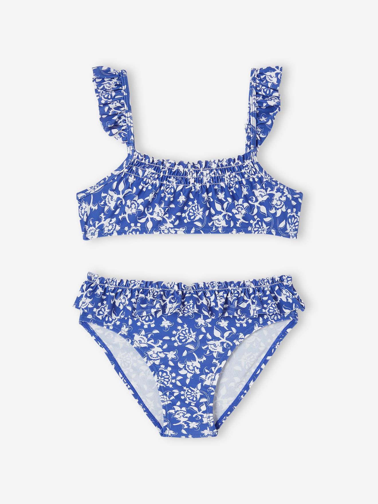Vertbaudet Capsule Bademode Team Familie: Mädchen Bikini Oeko-Tex - blau/weiß geblümt