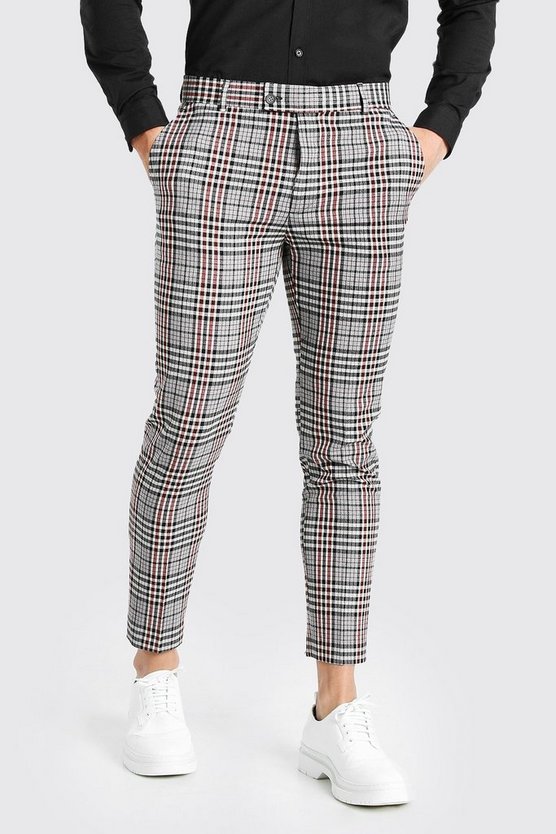 Graue karierte Skinny Anzughose