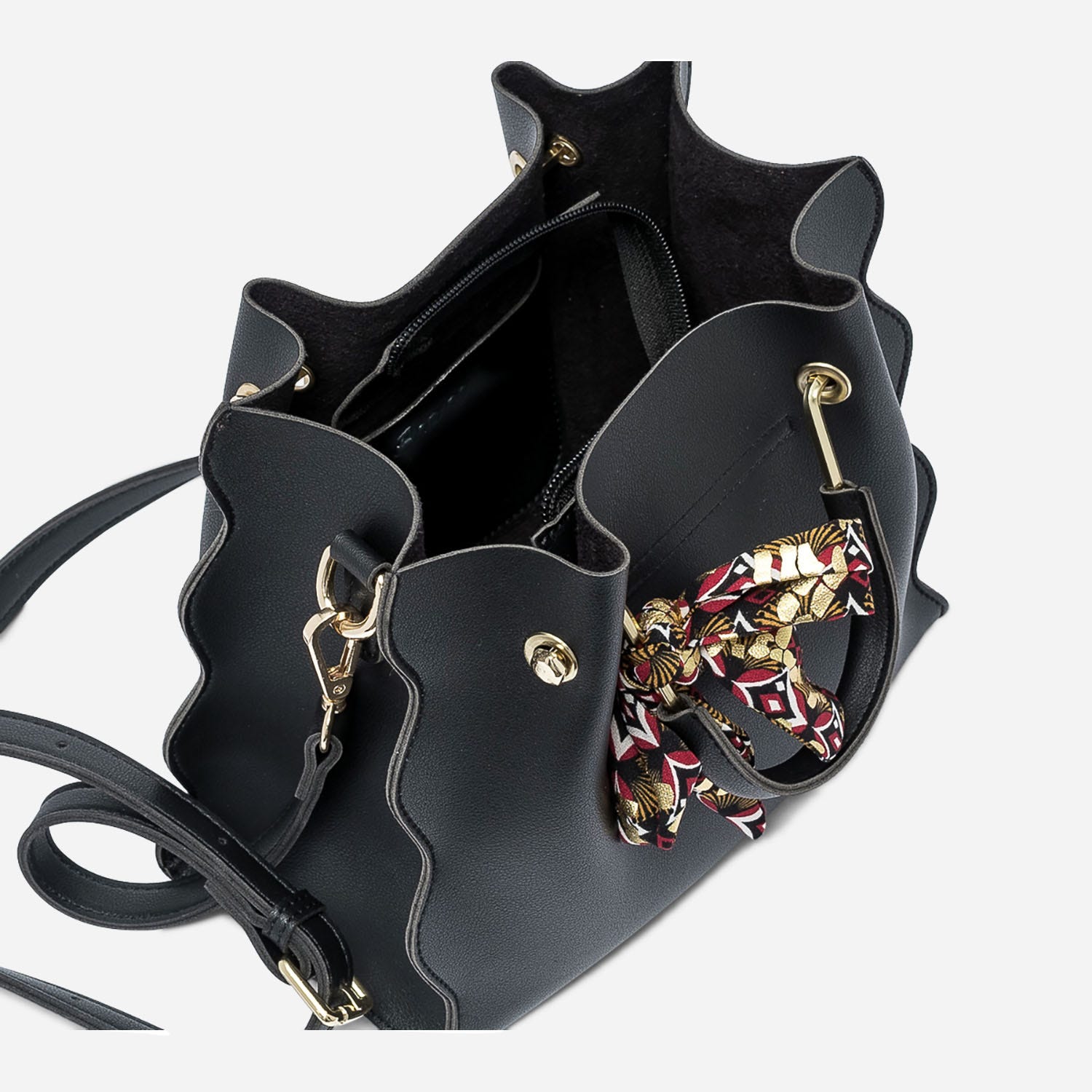 Sac à main noir à ruban imprimé
